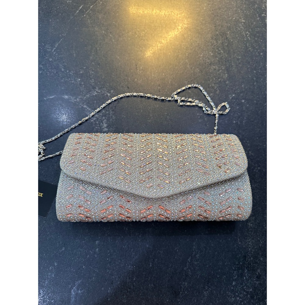 dmargeaux New York Champagne Rhinestone Chevron Evening Clutch Bag AZ4824A NEW